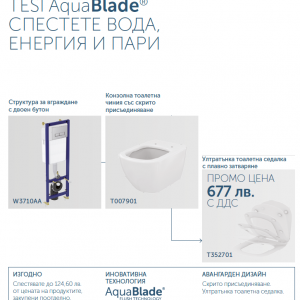TESI Aquablade /с бавно падаща дъска /-WC Комплект за вграждане- IDEALSTANDARD