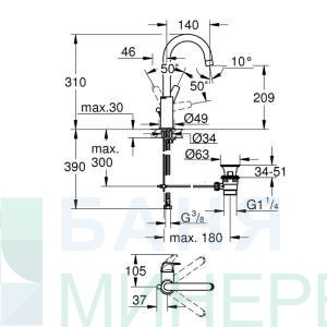 GROHE BAUFLOW 23753000 СМЕСИТЕЛ ЗА УМИВАЛНИК