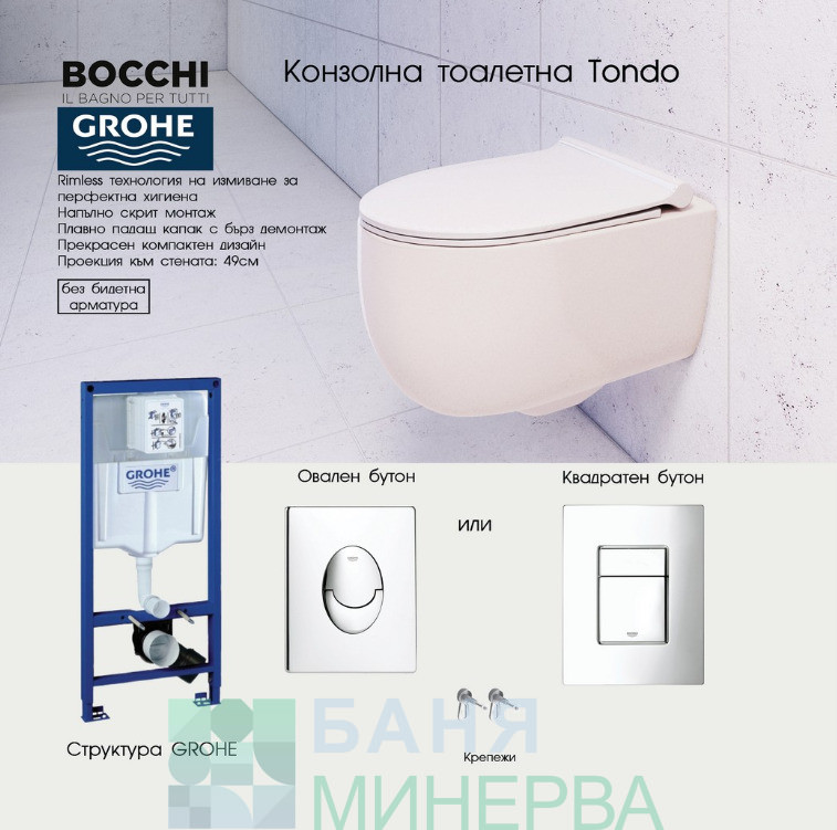 GROHE BOCCHI Tondo rimles Slim капак Пакет структура с тоалетна чиния