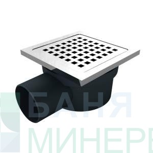 Сифон с двойна защита от миризми страничен изход Ф50 114-114мм решетка и рамка от неръждаема стомана