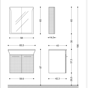 LINEA NEW 65 PVC-HPL Visota горен шкаф огледало