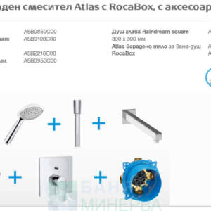 Roca Atlas Raindream Комплект за вграждане с квадратна душ пита 300 мм