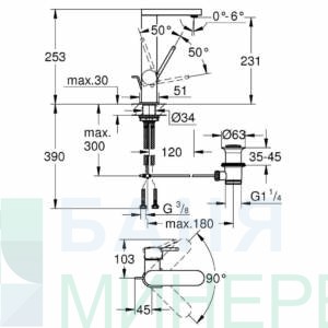 СМЕСИТЕЛ ЗА МИВКА L РАЗМЕР GROHE PLUS 23851003