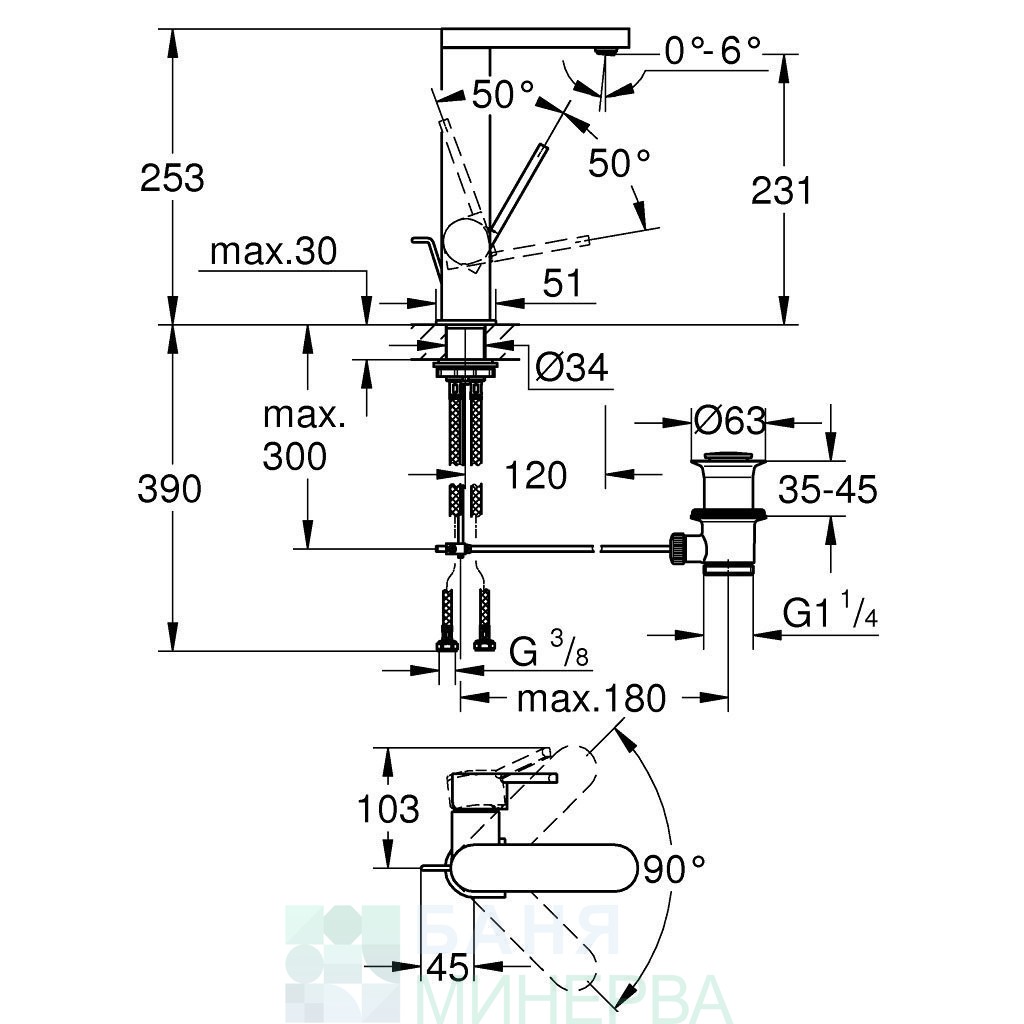 СМЕСИТЕЛ ЗА МИВКА L РАЗМЕР GROHE PLUS 23851003 - Image 2