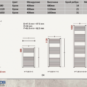 ERCOS OPERA 450-1650 хром лира за баня