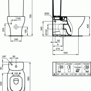 Ideal Standard TESI AQUABLADE T082 Моноблок Плътноприлепване до стена с плавно затваряне