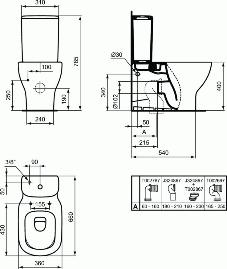 Ideal Standard TESI AQUABLADE T082 Моноблок Плътноприлепване до стена с плавно затваряне - Image 2