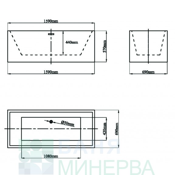 ICSH LB 1651 Свободно стояща Вана 160-69 см - Image 2