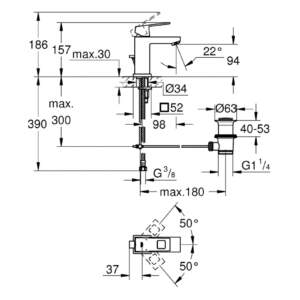 GROHE 2312700E EUROCUBE S Хром смесител за умивалник с изпразнител