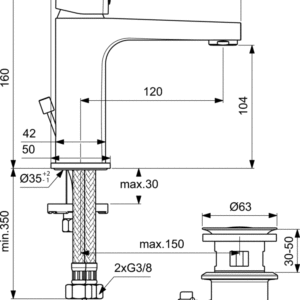 IDEALSTANDARD BC224AA ESLA СМЕСИТЕЛ ЗА УМИВАЛНИК С ИЗПРАЗНИТЕЛ
