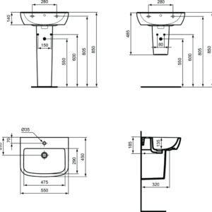 IDEAL STANDARD TEMPO T0565 порцеланов умивалвик 55 см