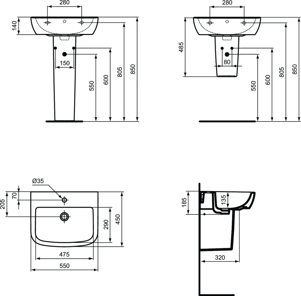IDEAL STANDARD TEMPO T0565 порцеланов умивалвик 55 см - Image 2