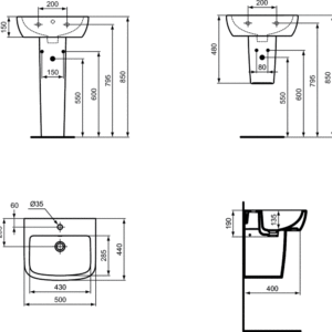 IDEAL STANDARD TEMPO T0568 мивка 35 см с ляв отвор