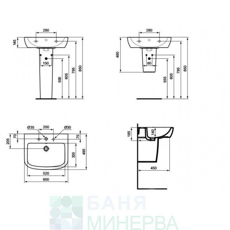 IDEAL STANDARD TEMPO T0564 порцеланов умивалник 60 см - Image 3