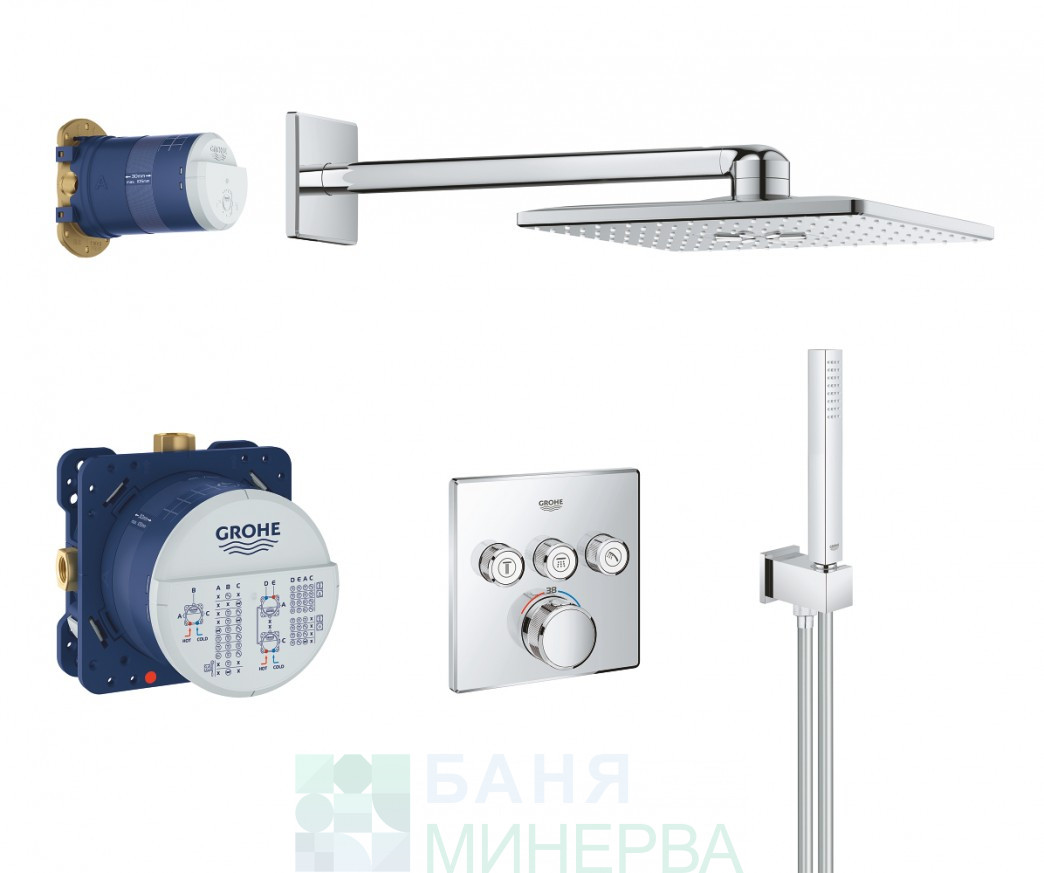 GROHE 34864000 GROHTHERM SmartControl Rainshower SMARTACTIVE 310 CUBE Термостатна Душ система за вграждане
