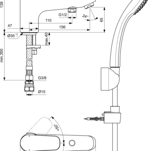 CERAFLEX B1960AA Смесител стоящ вана-душ с Аксесоари