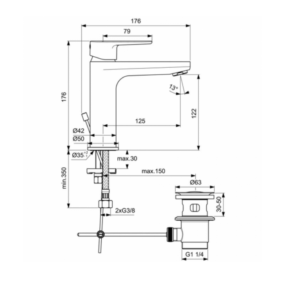 IDEAL STANDARD CERAFINE O BC554XG H120 Черен Смесител за умивалник Без Изпразнител