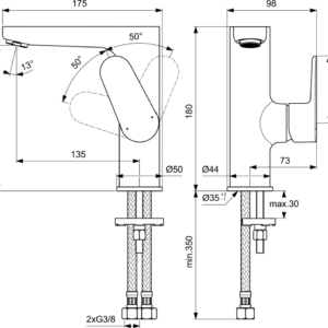 IDEAL STANDARD CERAFINE O BC555XG Смесител за умивалник Черен мат
