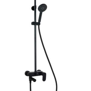 AQG WIND BLU Душ колона Черен мат с чучур и кръгла пита