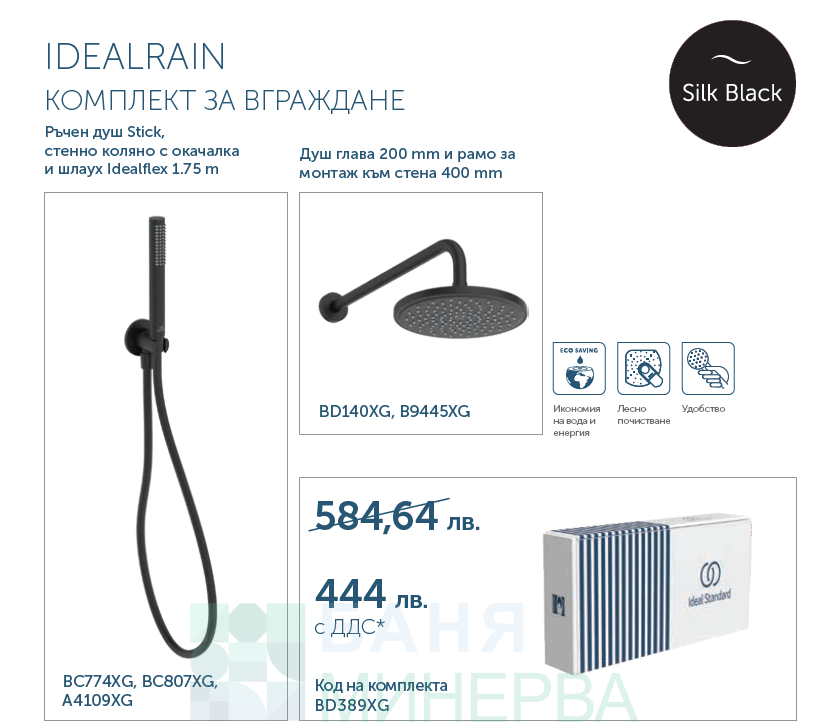 IDEALRAIN Silk Black Промо комплект за вграждане
