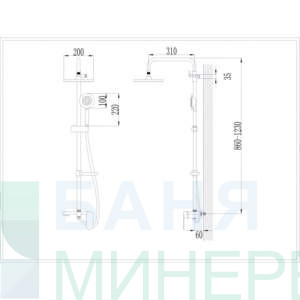 ICT8890B BLACK Тръбно окачване Душ колона със смесител с чучур Черен мат