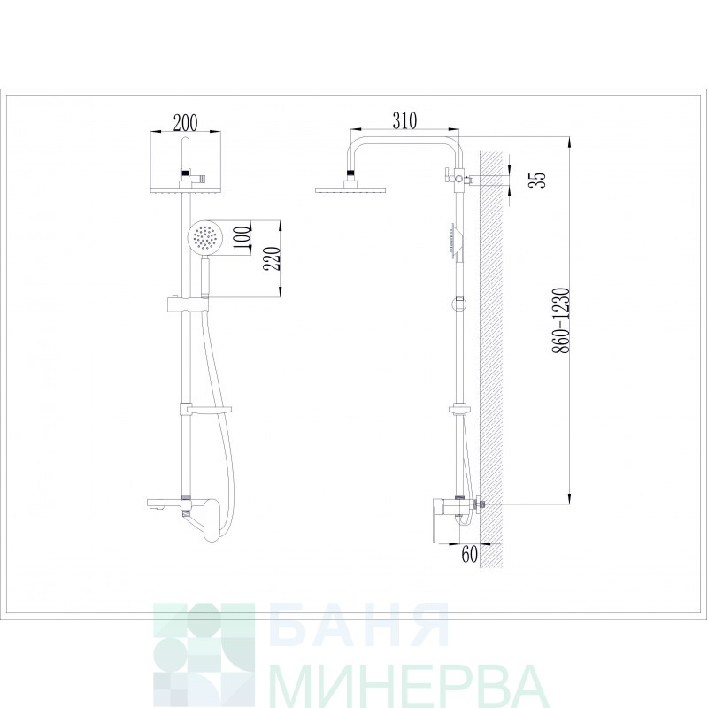 ICT8890B BLACK Тръбно окачване Душ колона със смесител с чучур Черен мат - Image 2