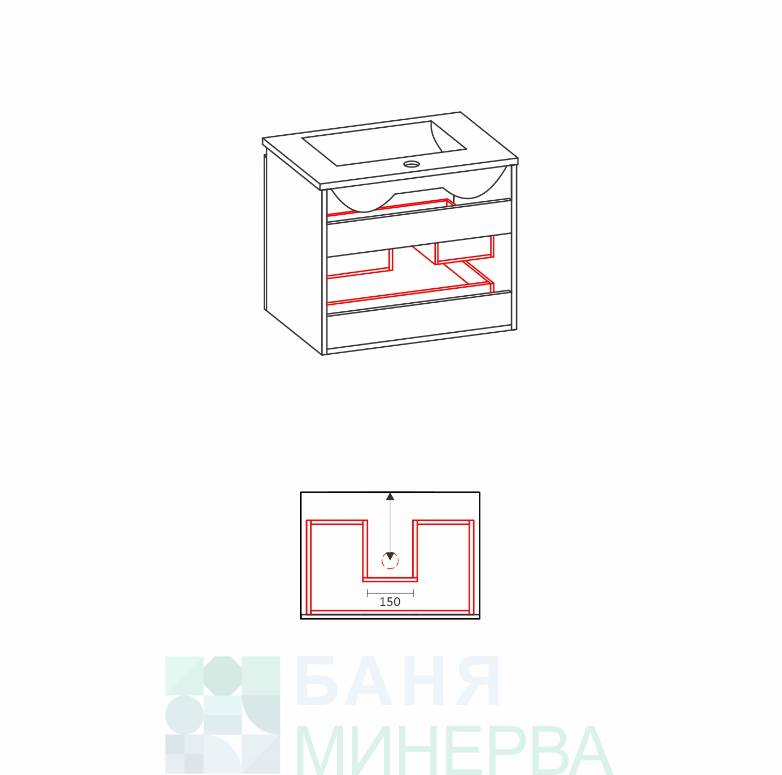 TRIANO Гранада 90 PVC Долен шкаф за баня - Image 7