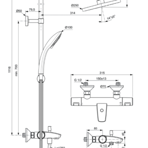 Ideal Standard A7629AA Ceraterm T25 Термостатна душ система