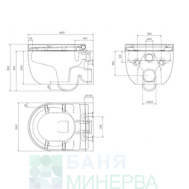Grohe Структура за вграждане+Bocchi Tondo Rimless Черен мат конзолна тоалетна - Image 3