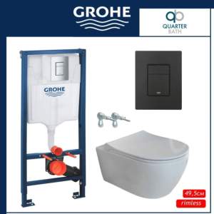 GROHE Квадратен бутон Черен мат DEEP rimles Slim капак Пакет структура тоалетна чиния