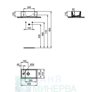 E2113V3 TEMPO малка мивка 37 см с ляв отвор за смесител черен мат Ideal Standard