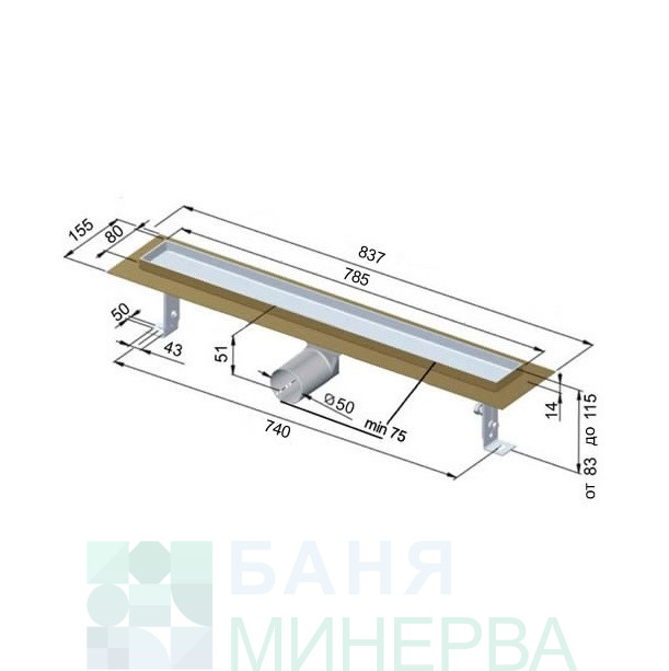 Inox Style Tile 785-80 Линеен Сифон за плочка с хидроизолационен фланец - Image 2