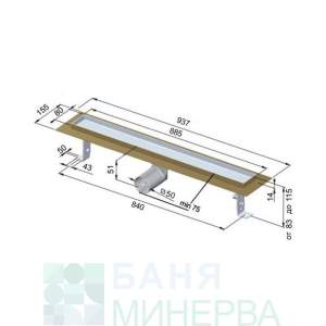 Inox Style Tile 885-80 Линеен Сифон за плочка с хидроизолационен фланец