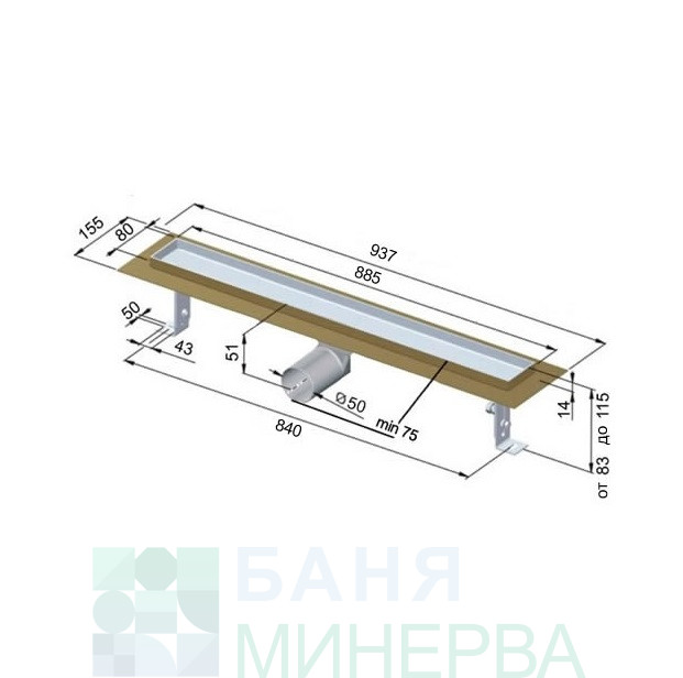 Inox Style Tile 885-80 Линеен Сифон за плочка с хидроизолационен фланец - Image 2