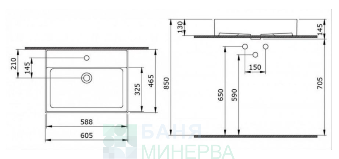 Bocchi Milano 60 Стенна мивка или за плот - Image 2