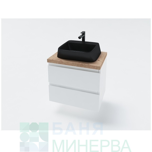 Firenze 60 см PVC шкаф за баня с дървен плот от масив - Image 2