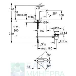 GROHE 23758000 BAU EDGE OHM Смесител за умивалник M-size ПРОМО