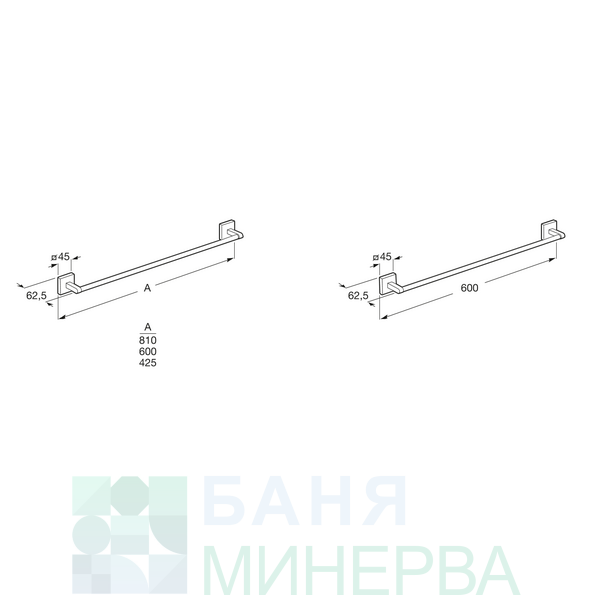 ROCA CUBICA A816823001 Пръчка за хавлия 60 см - Image 2