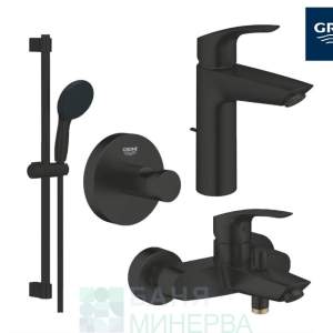 GROHE Комплект Eurosmart Смесители за умивалник и за душ/вана закачалка тръбно окачване и ръчен душ 233222433+333002433+261622433+1024602430