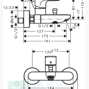 HANSGROHE REBRIS S 72440670 Смесител вана-душ Черен мат