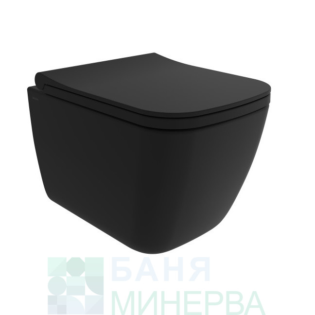 Tece Now с черен бутон и Quadro Rimless 49 см Черен мат Промо Пакет Структура с тоалетна чиния - Image 5