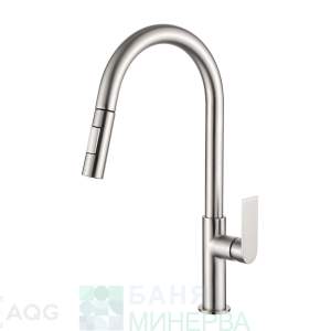 AQG 05SOA510NI Alpha Сатен Никел Едноръкохватков кухненски смесител с изтеглящ са душ