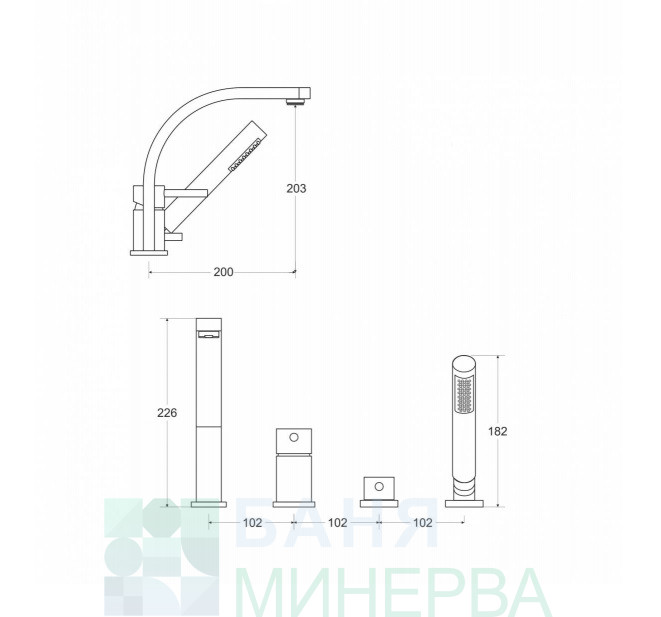 BESCO DECCO BW-D4-CZ Смесител за Вана-Борд 4 отвора Черен мат - Image 2
