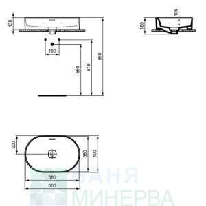 IDEAL STANDARD STRADA II T360401 Мивка за монтаж върху плот Овална с преливник 60 см