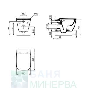 Ideal Standard Т533001 IS I.lIFE B КОМПЛЕКТ T461401 IS I.lIFE B Конзолна тоалетна чиния без ринг RimLS+Т500301 седалка ултра тънка с плавно затваряне