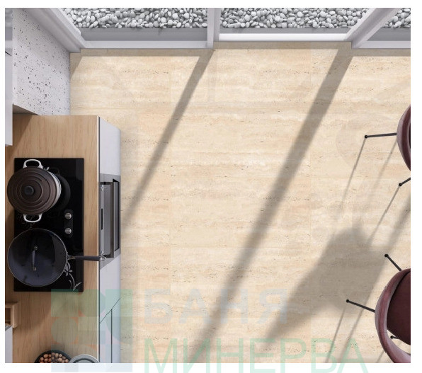Travertino Beige Glossy Rect 60-120 Гранитогрес - Image 3