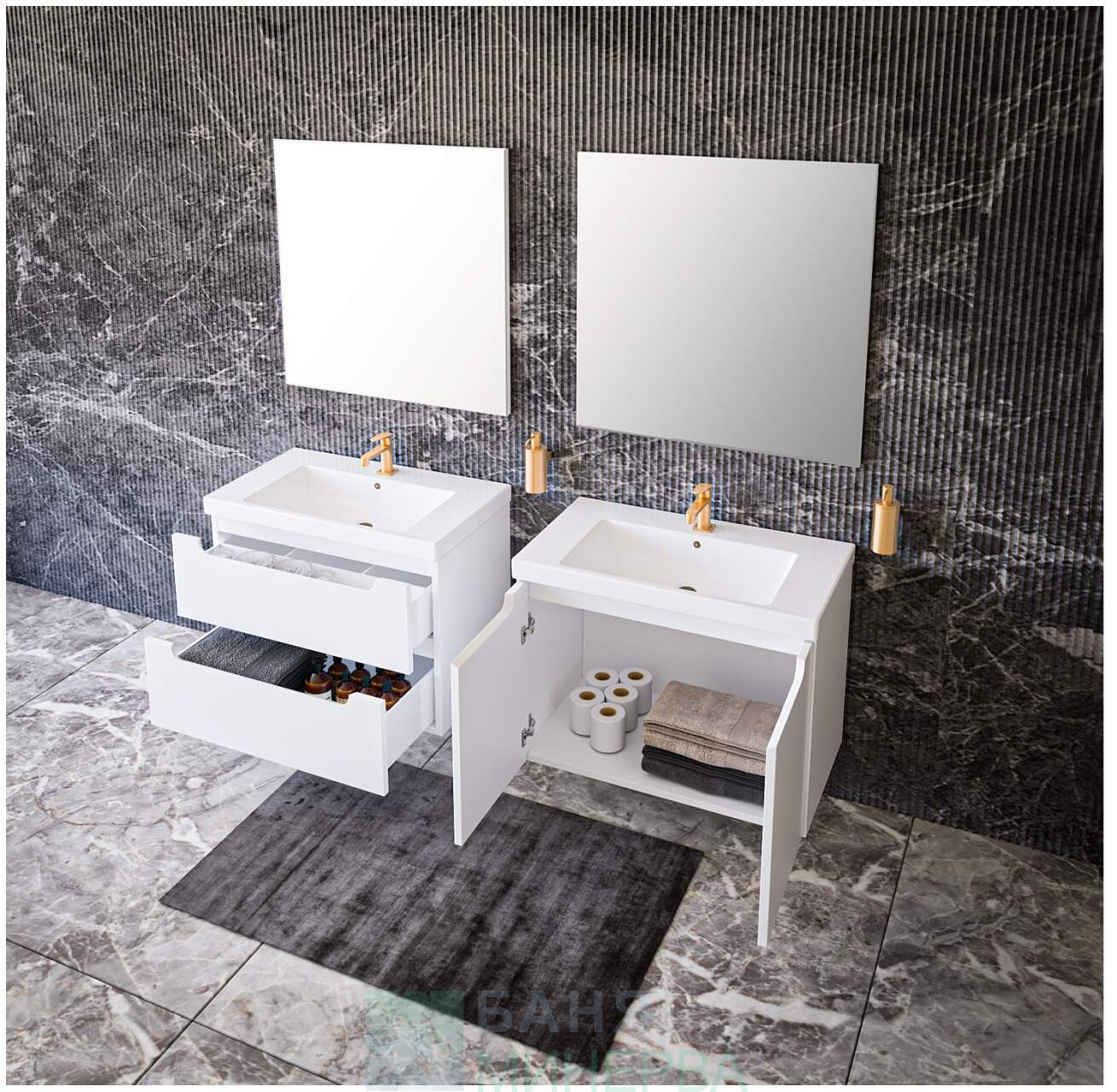 ATRIA 80 см Шкаф за баня с 2 бр чекмеджета с мивка THE GAP ROCA - Image 2