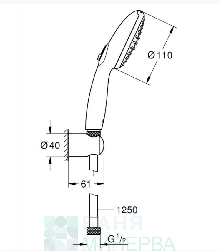 GROHE 261642433 Tempesta 110 слушалка с държач и шлаух черен мат - Image 2