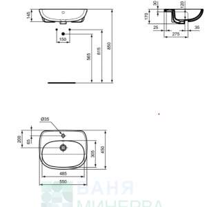 Ideal Standard Tesi T010001 Мивка за полувграждане 55 см.