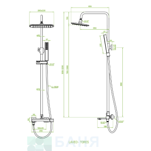 LAVEO TORES PLT 70KB Черна Душ колона с чучур